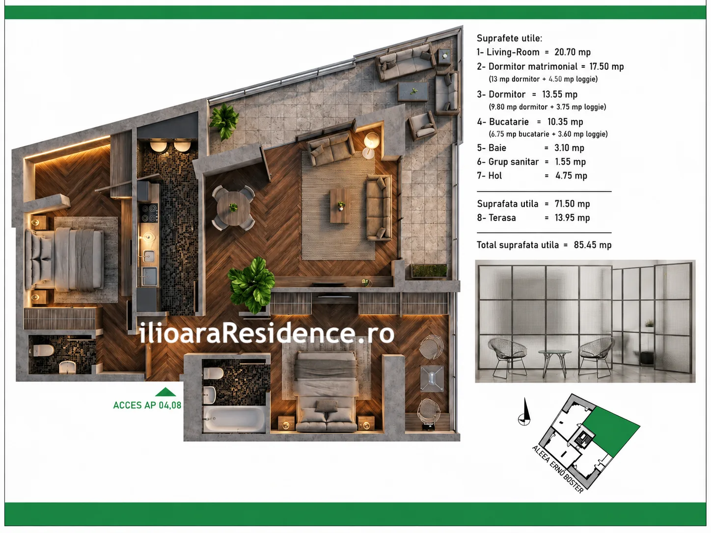 Apartament 3 camere · Etaj 1, ap. 4 — Bucătărie închisă