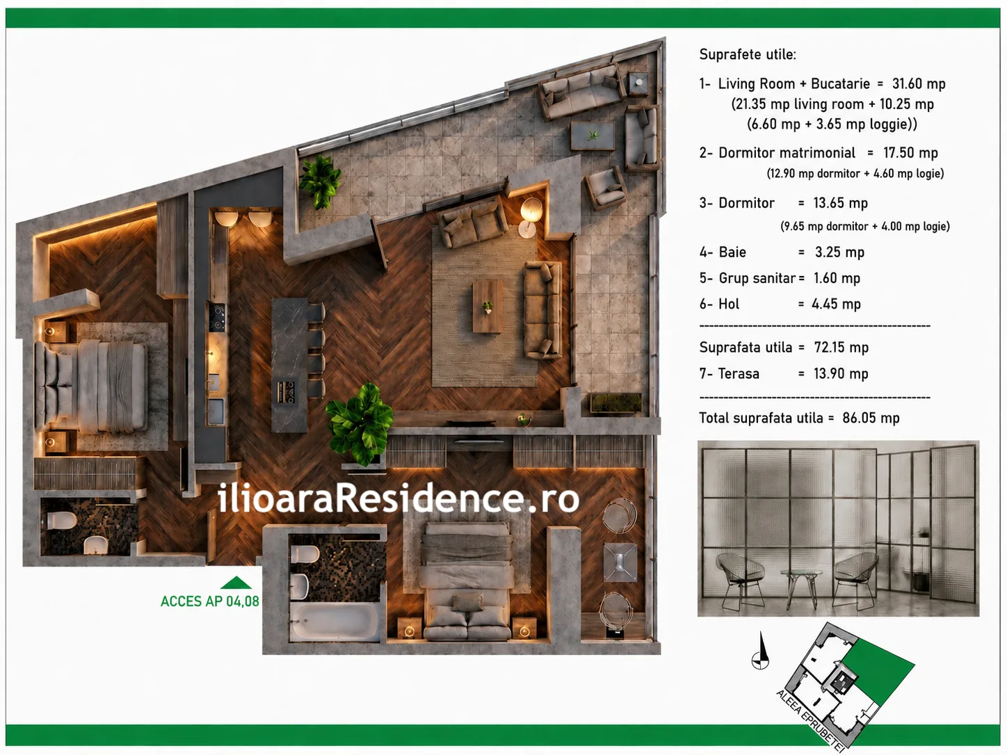 Apartament 3 camere · Etaj 3 · ap. 12 — Bucătărie deschisă