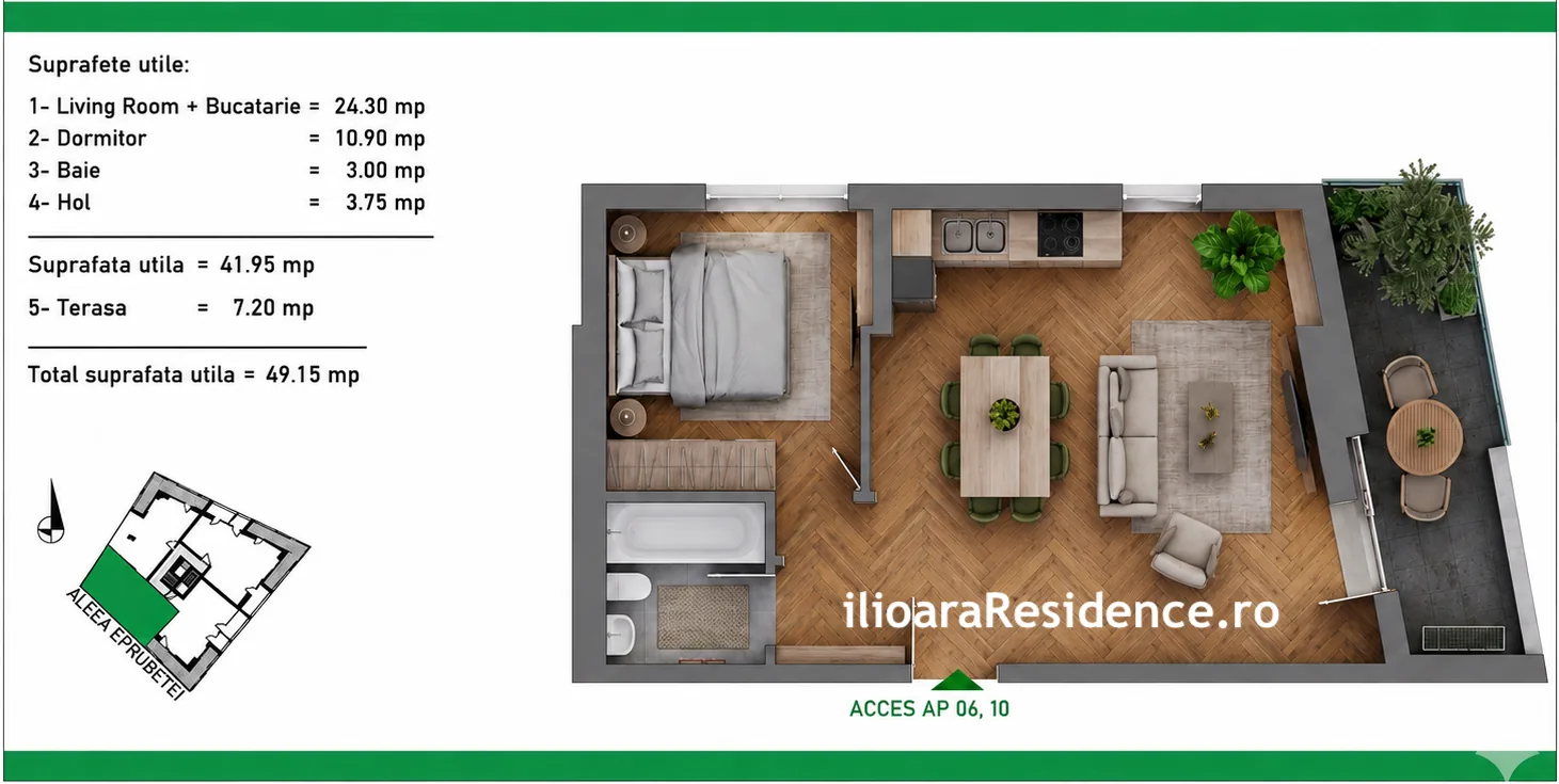 Apartament 2 camere · Etaj 4 · ap. 18 — Bucătărie deschisă