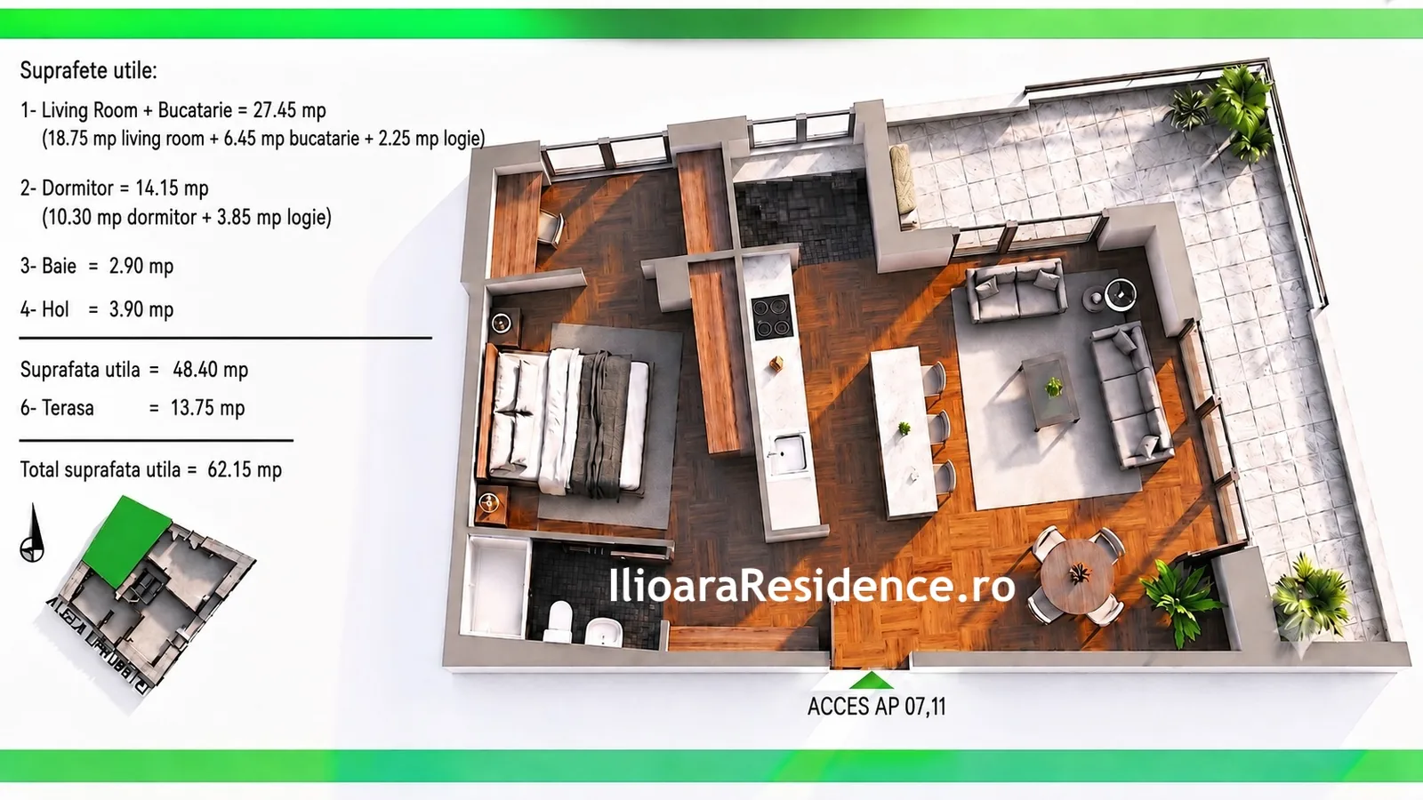 Apartament 2 camere · Etaj 6 · ap. 27 — Bucătărie deschisă