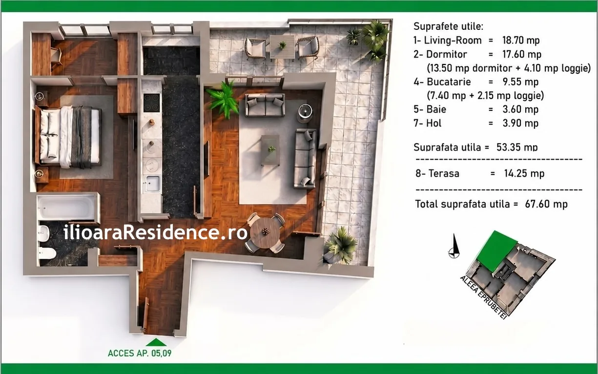 Apartament 2 camere · Etaj 7, ap. 29 — Bucătărie închisă