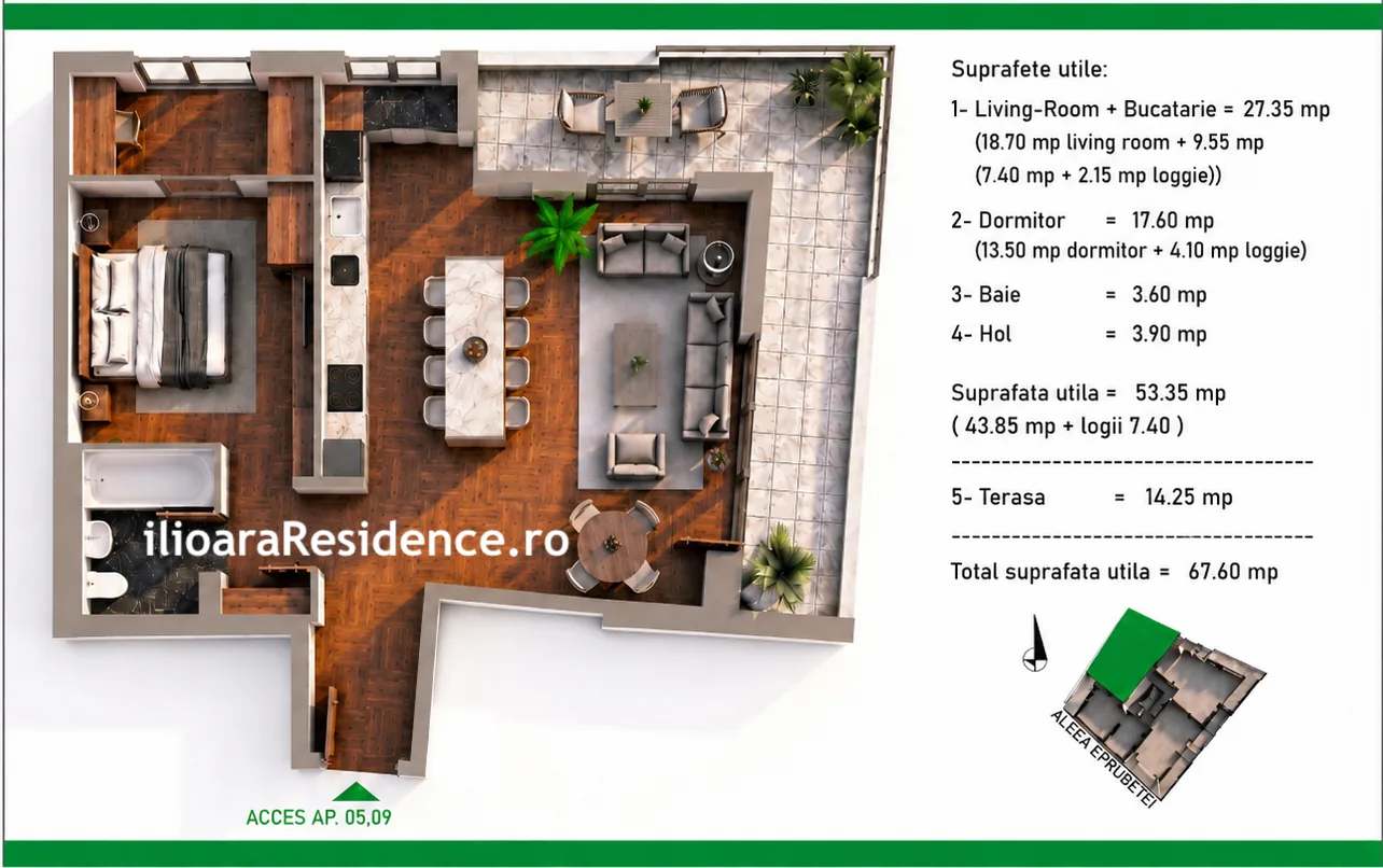 Apartament 2 camere · Etaj 7 · ap. 29 — Bucătărie deschisă
