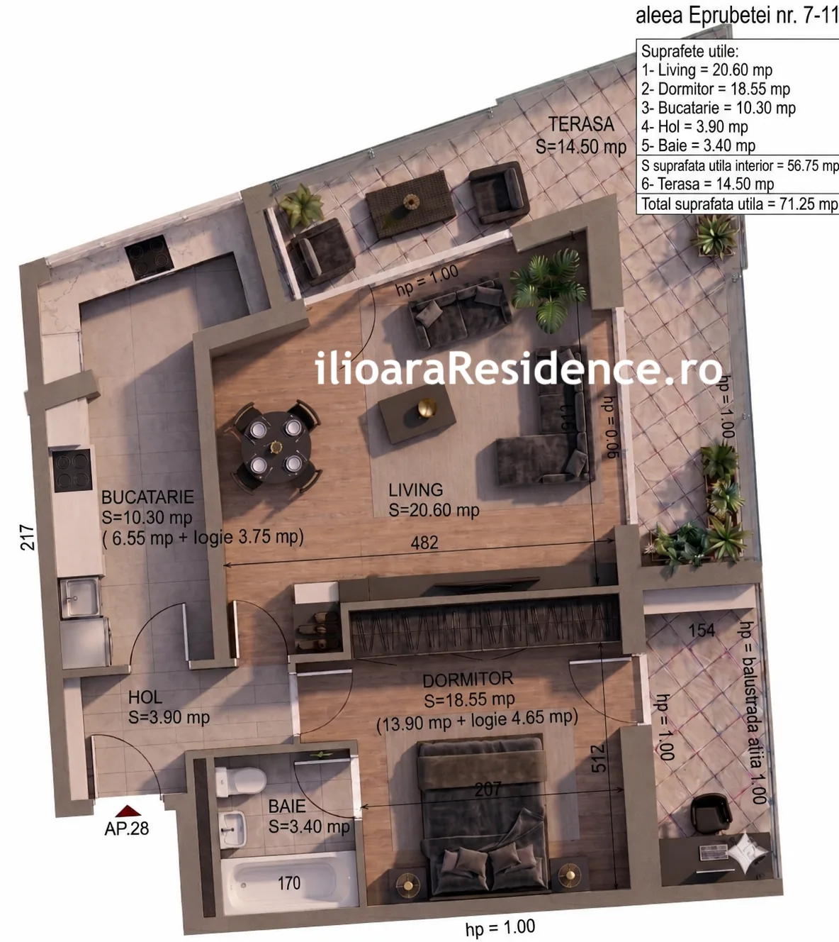 Apartament 2 camere · Etaj 8, ap. 32 — Bucătărie închisă